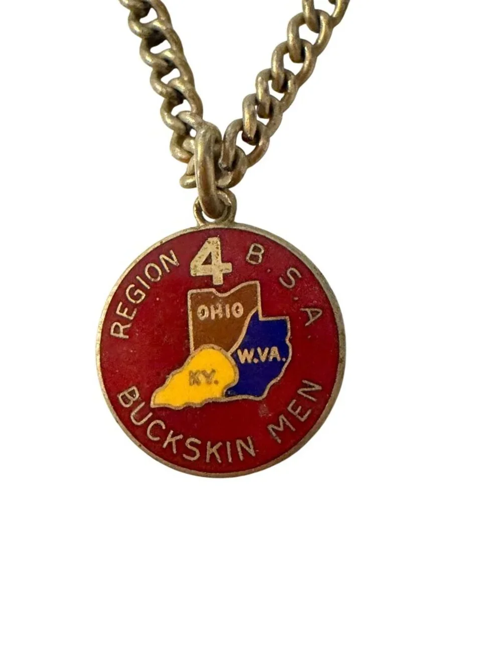 Vintage Boy Scouts BSA Region 4 Buckskin Men Tie Chain Enamel Medal Ohio Kentuck